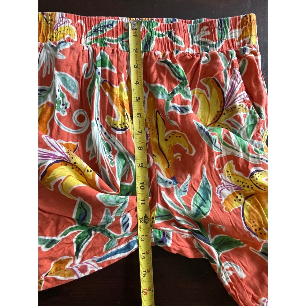 Rachel Rachel‎ Roy Womens Orange Floral Linen Blend Wide Leg Crop Pants Large - Picture 5 of 8